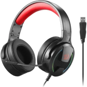 Redragon Rebellion RGB H315 Gaming Headset - Wired Computer Headset with 40mm Drivers, Noise-Canceling Microphone, USB Connection, Lightweight Design, and Soft PU Leather Ear Cushions for Ultimate Comfort, Black