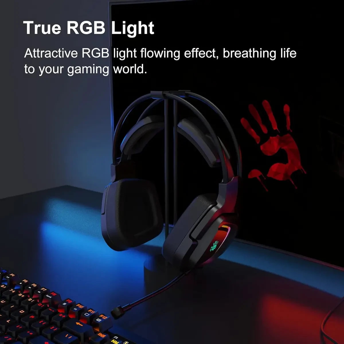 Bloody G575 Virtual 7.1 Surround Sound Gaming Headset With RGB Light, Detachable Mic. Design, 2.0 M Braided Tangle-Free Usb Cable, Ergonomic 3D Ear Pads - Black - Image 3