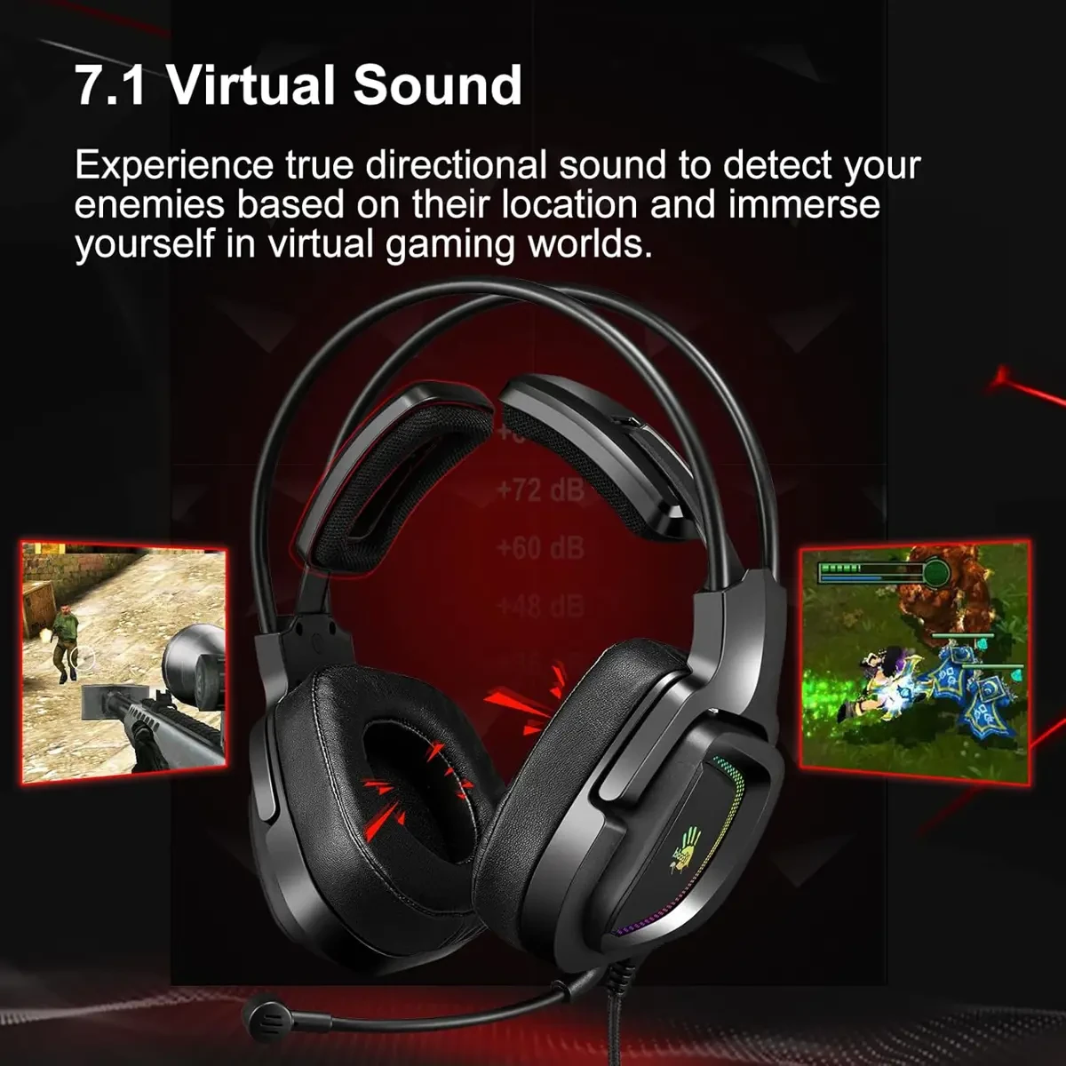 Bloody G575 Virtual 7.1 Surround Sound Gaming Headset With RGB Light, Detachable Mic. Design, 2.0 M Braided Tangle-Free Usb Cable, Ergonomic 3D Ear Pads - Black - Image 5