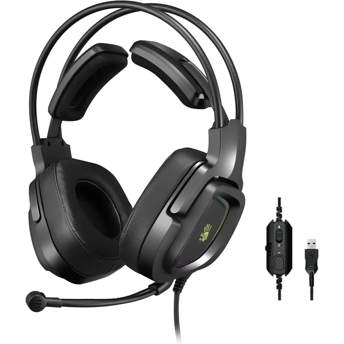 Bloody G575 Virtual 7.1 Surround Sound Gaming Headset With RGB Light, Detachable Mic. Design, 2.0 M Braided Tangle-Free Usb Cable, Ergonomic 3D Ear Pads - Black