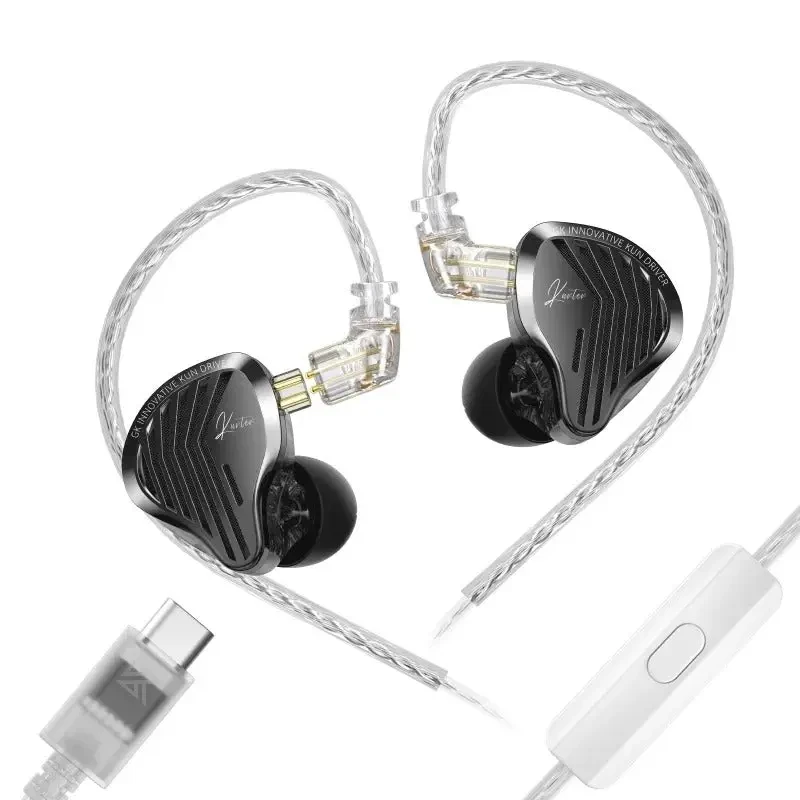 GK Kunten Dynamic Drive Type-C IEM Earphone HiFi Bass Earbud Sport Music Cancelling Headsets 2PIN Cable (USB-C, Mic)