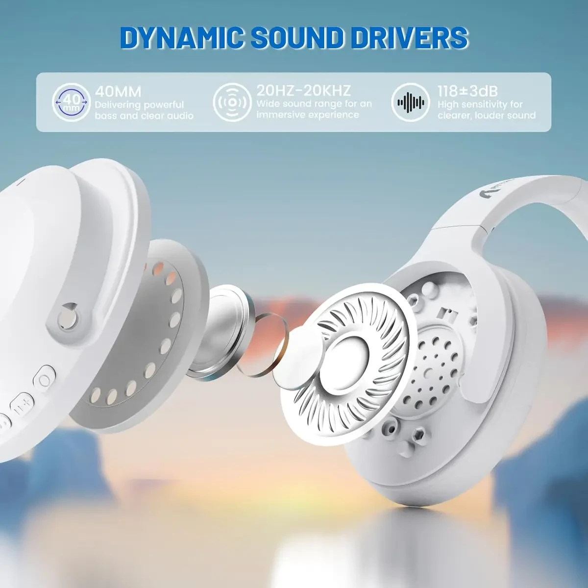 Attack Shark G300 Wireless Over-Ear Headphones with Active Noise Cancelling, Bluetooth 5.3, 40H Playtime, Deep Bass HD Stereo Sound, Built-in Mic, Comfortable Design for Travel/Home Office/Gaming (WHite) - Image 3