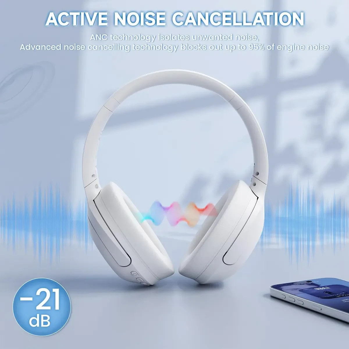 Attack Shark G300 Wireless Over-Ear Headphones with Active Noise Cancelling, Bluetooth 5.3, 40H Playtime, Deep Bass HD Stereo Sound, Built-in Mic, Comfortable Design for Travel/Home Office/Gaming (WHite) - Image 6