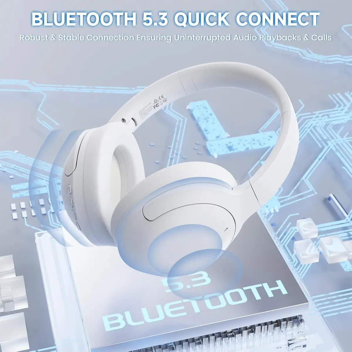 Attack Shark G300 Wireless Over-Ear Headphones with Active Noise Cancelling, Bluetooth 5.3, 40H Playtime, Deep Bass HD Stereo Sound, Built-in Mic, Comfortable Design for Travel/Home Office/Gaming (WHite) - Image 7