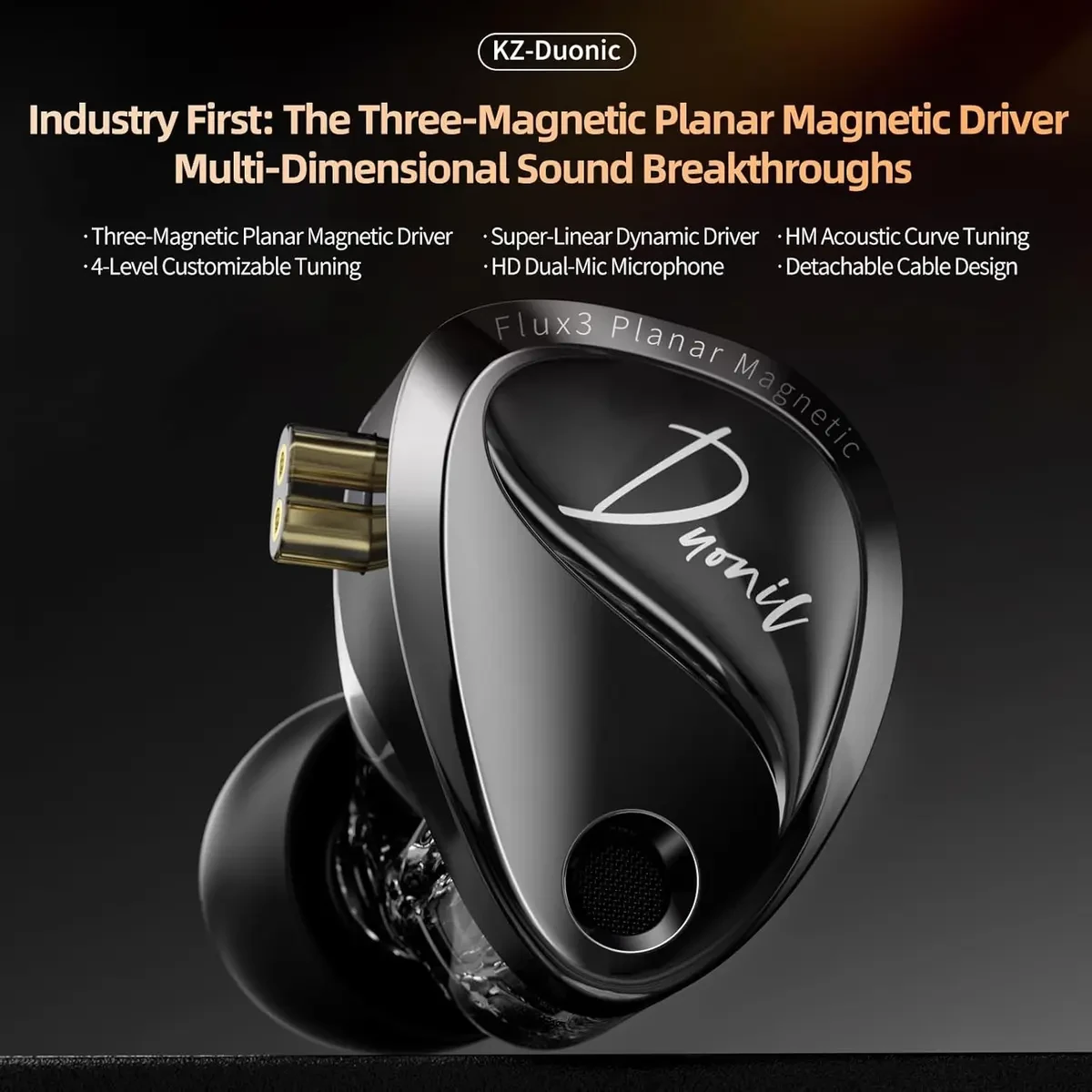 KZ Duonic USB-C Headphones, Triple-Magnet Planar Magnetic + Super-Linear Dynamic Dual Driver in-Ear Monitor, HiFi Bass Earbuds with Microphone, Comfort-fit Noise Isolating IEM (DSP, Tuning, Mic, Black) - Image 2