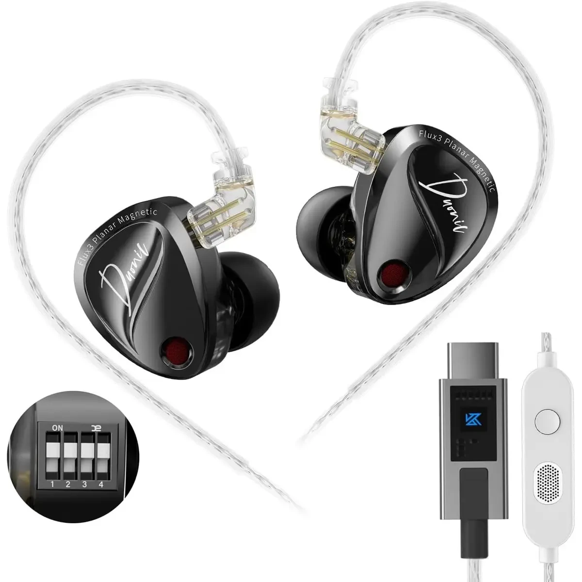KZ Duonic USB-C Headphones, Triple-Magnet Planar Magnetic + Super-Linear Dynamic Dual Driver in-Ear Monitor, HiFi Bass Earbuds with Microphone, Comfort-fit Noise Isolating IEM (DSP, Tuning, Mic, Black)