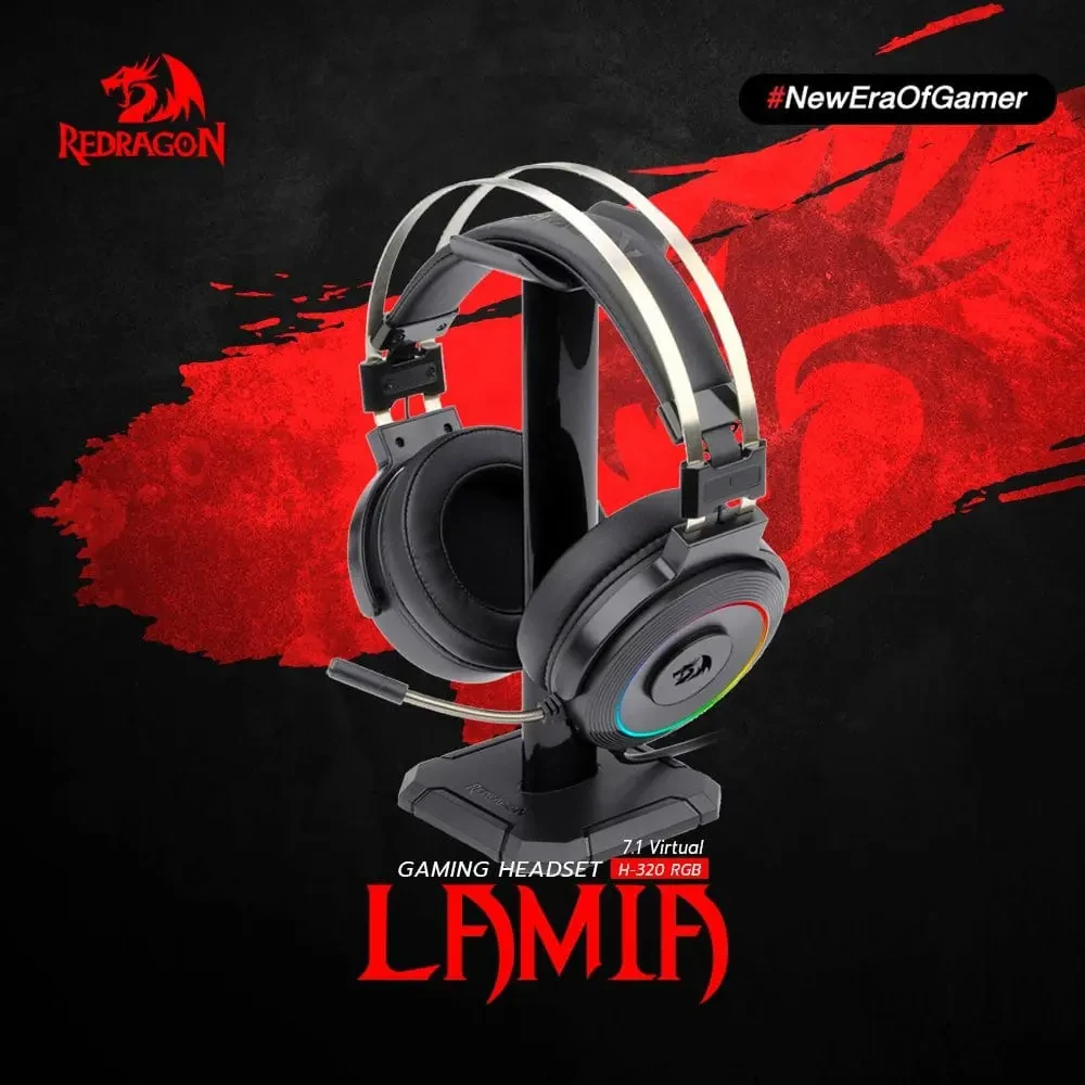 Redragon Lamia 2 H320 RGB Gaming Headset - Headphones with Microphone, Includes Stand, Powerful Headphones, USB, 7.1 Virtual, PC Compatible, Black - Image 2
