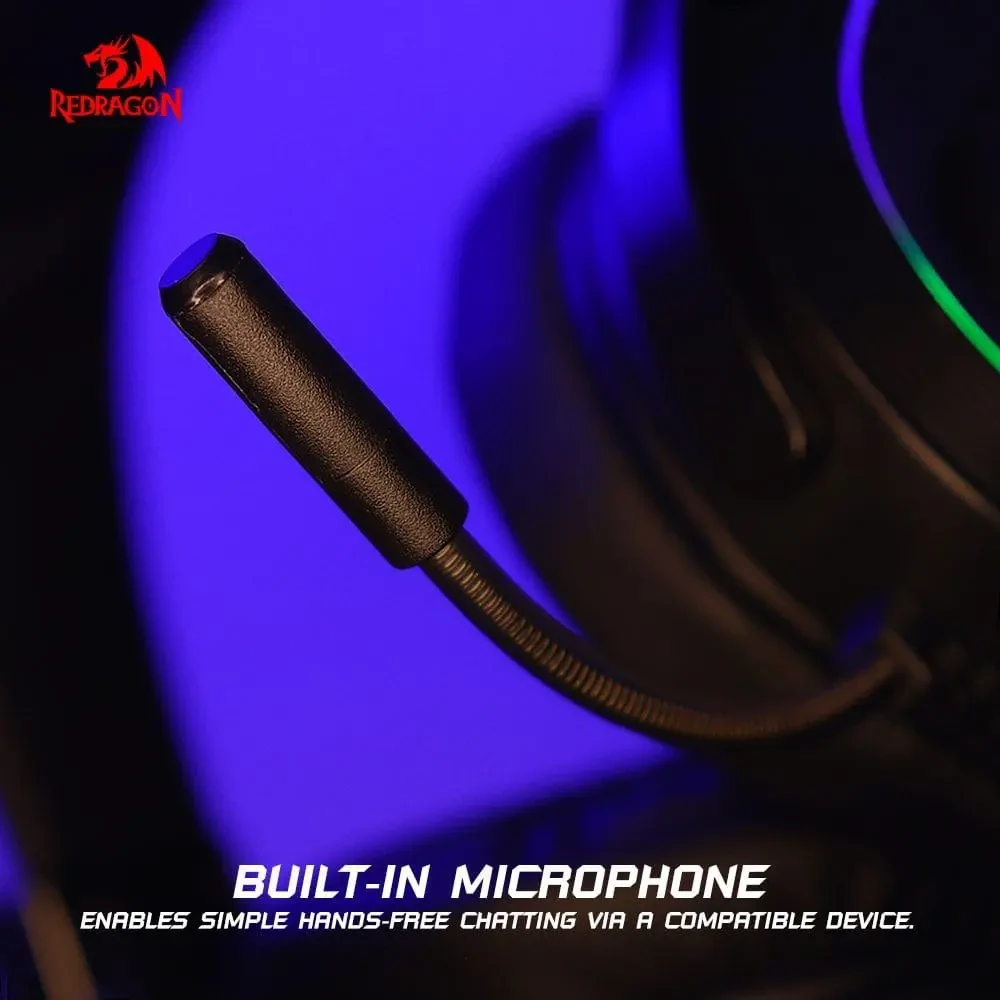 Redragon Lamia 2 H320 RGB Gaming Headset - Headphones with Microphone, Includes Stand, Powerful Headphones, USB, 7.1 Virtual, PC Compatible, Black - Image 4