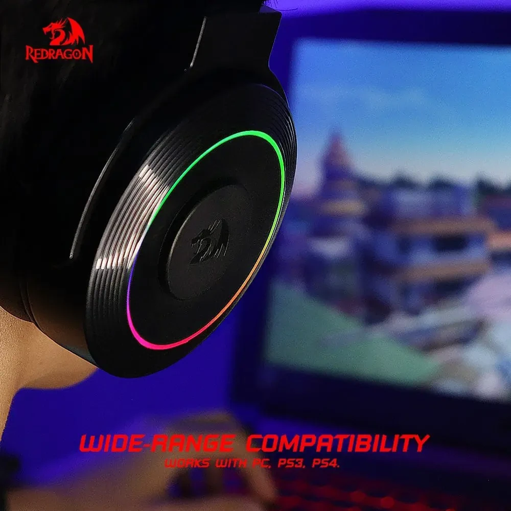Redragon Lamia 2 H320 RGB Gaming Headset - Headphones with Microphone, Includes Stand, Powerful Headphones, USB, 7.1 Virtual, PC Compatible, Black - Image 5