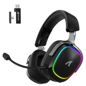 Attack Shark G800 Wireless RGB Gaming Headset: 7.1 Surround Sound, 50mm Drivers, Memory Foam Ear Pads, Wired/2.4Ghz/BT, Ultralight, Durable Aluminum Frame, Detachable Mic, Programmable for PC Mac Gamer (Black)