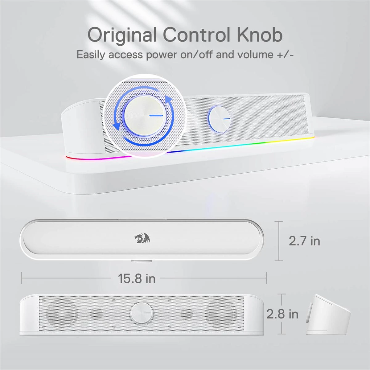 Redragon GS560 Adiemus RGB Desktop Gaming Soundbar - White - Image 4