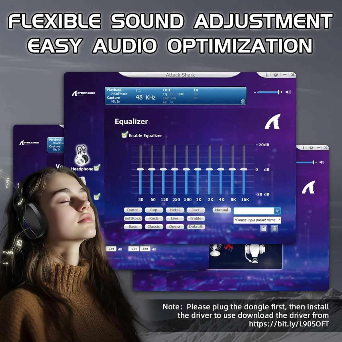 Attack Shark L90 Ultralight RGB Wireless Gaming Headset with Plug-in Microphone, Bluetooth 5.3 & 2.4G Wireless & Wired Headphone, 7.1 Surround Sound for Xbox One Series, PS4,PS5 & PC (Black) - Image 6