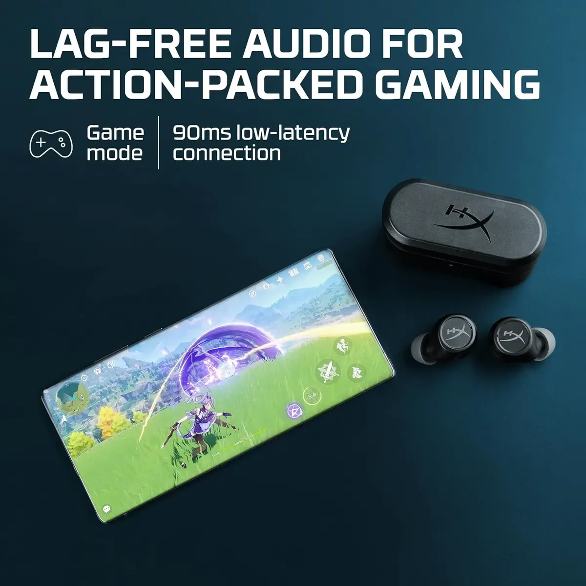 HyperX Cirro Buds Pro ? True Wireless Earbuds, Active Noise Cancellation, ANC, Ambient Sound Mode, Low Latency, Bluetooth 5.2, IPX4, Fast Charge, PC, Nintendo Switch, Mobile - Blue - Image 4