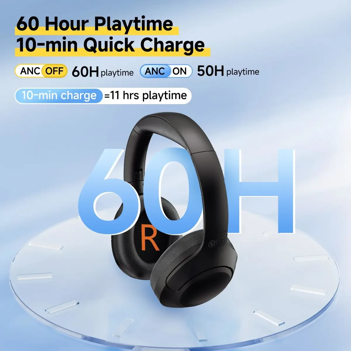 QCY H3 Lite Active Noise Cancelling Headphones, Wireless Over Ear Bluetooth Headphones, 60H Playtime, Muti-Point Connection, Bluetooth 5.3 Headsets for Travel, Home Office - Black - Image 2