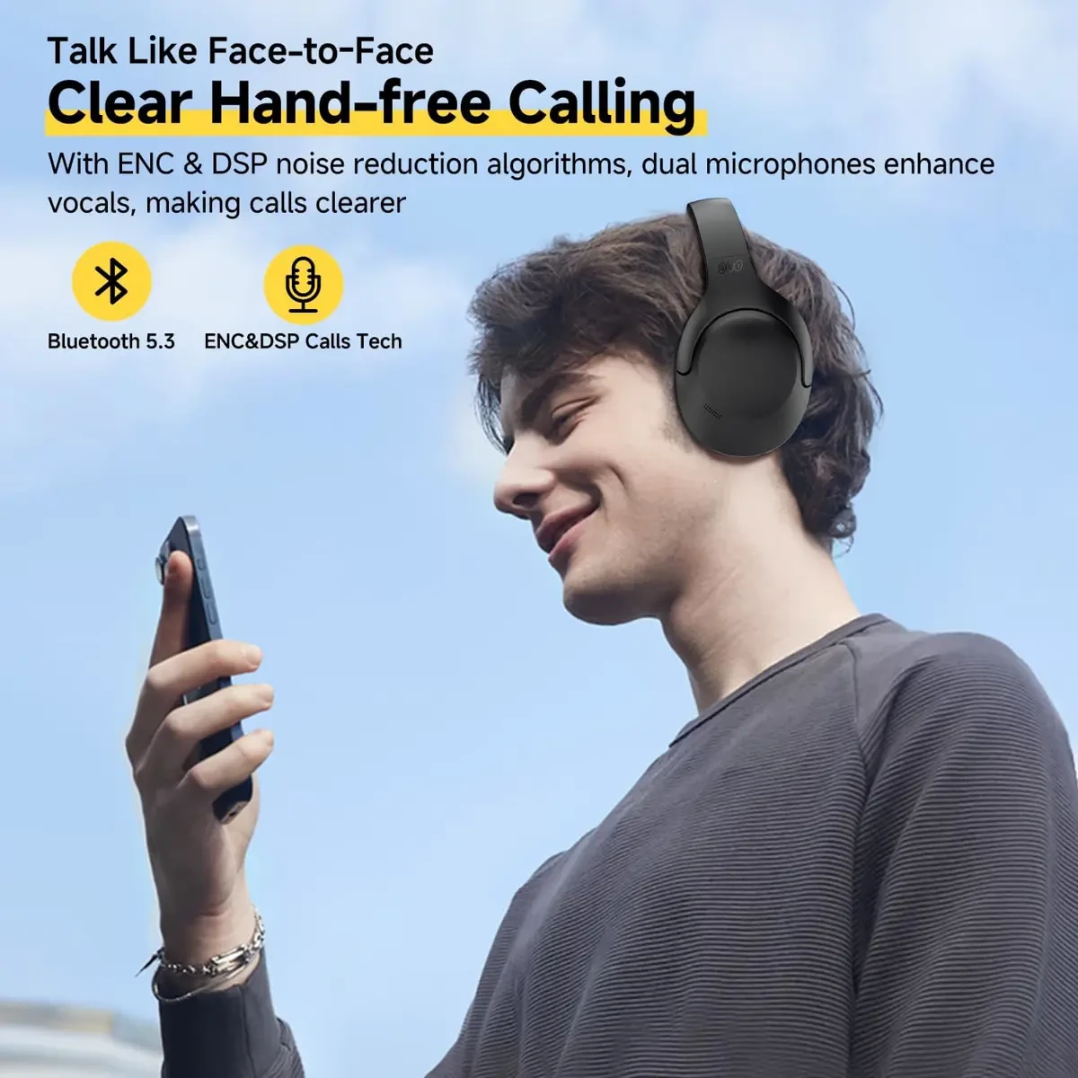 QCY H3 Lite Active Noise Cancelling Headphones, Wireless Over Ear Bluetooth Headphones, 60H Playtime, Muti-Point Connection, Bluetooth 5.3 Headsets for Travel, Home Office - Black - Image 3