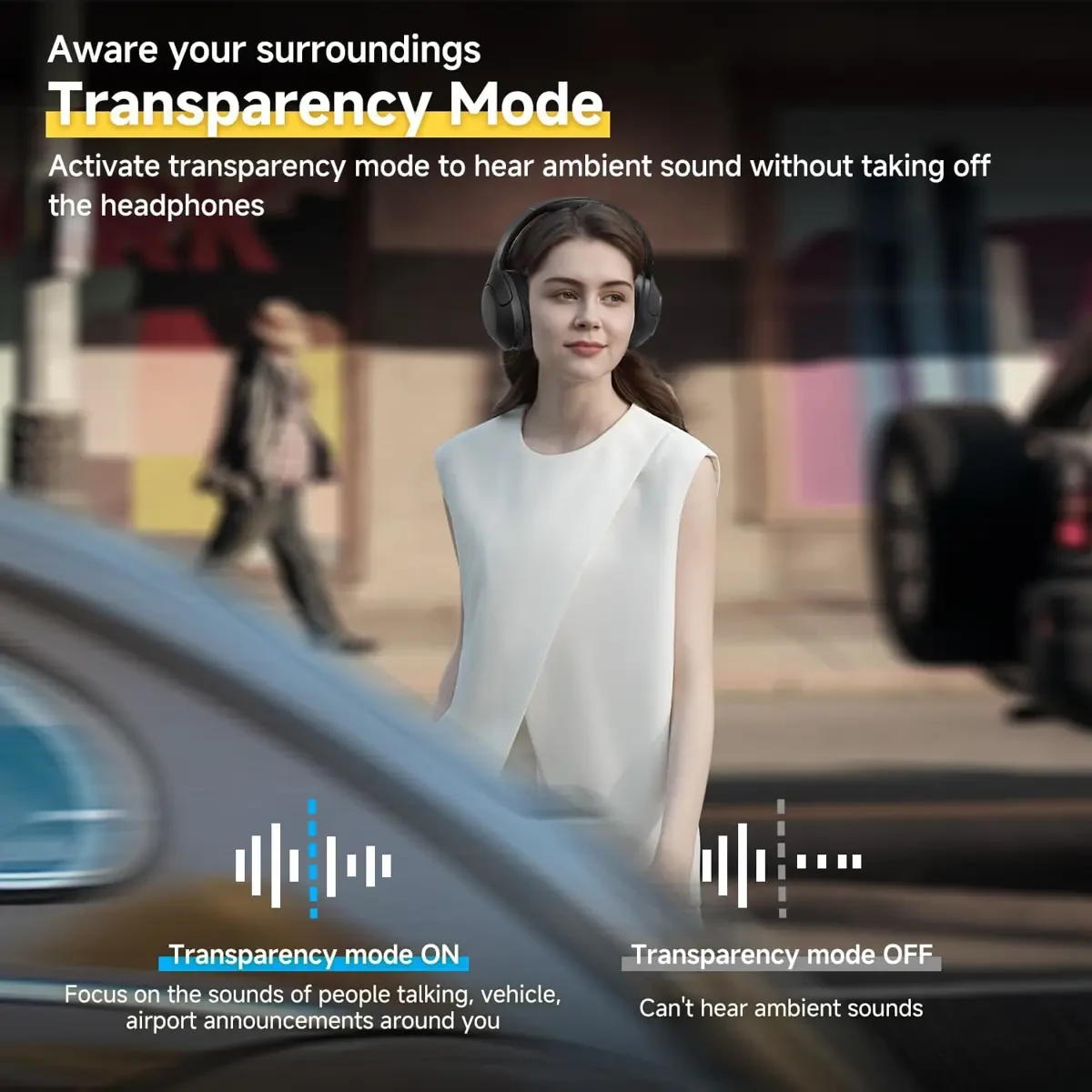 QCY H3 Lite Active Noise Cancelling Headphones, Wireless Over Ear Bluetooth Headphones, 60H Playtime, Muti-Point Connection, Bluetooth 5.3 Headsets for Travel, Home Office - Black - Image 5