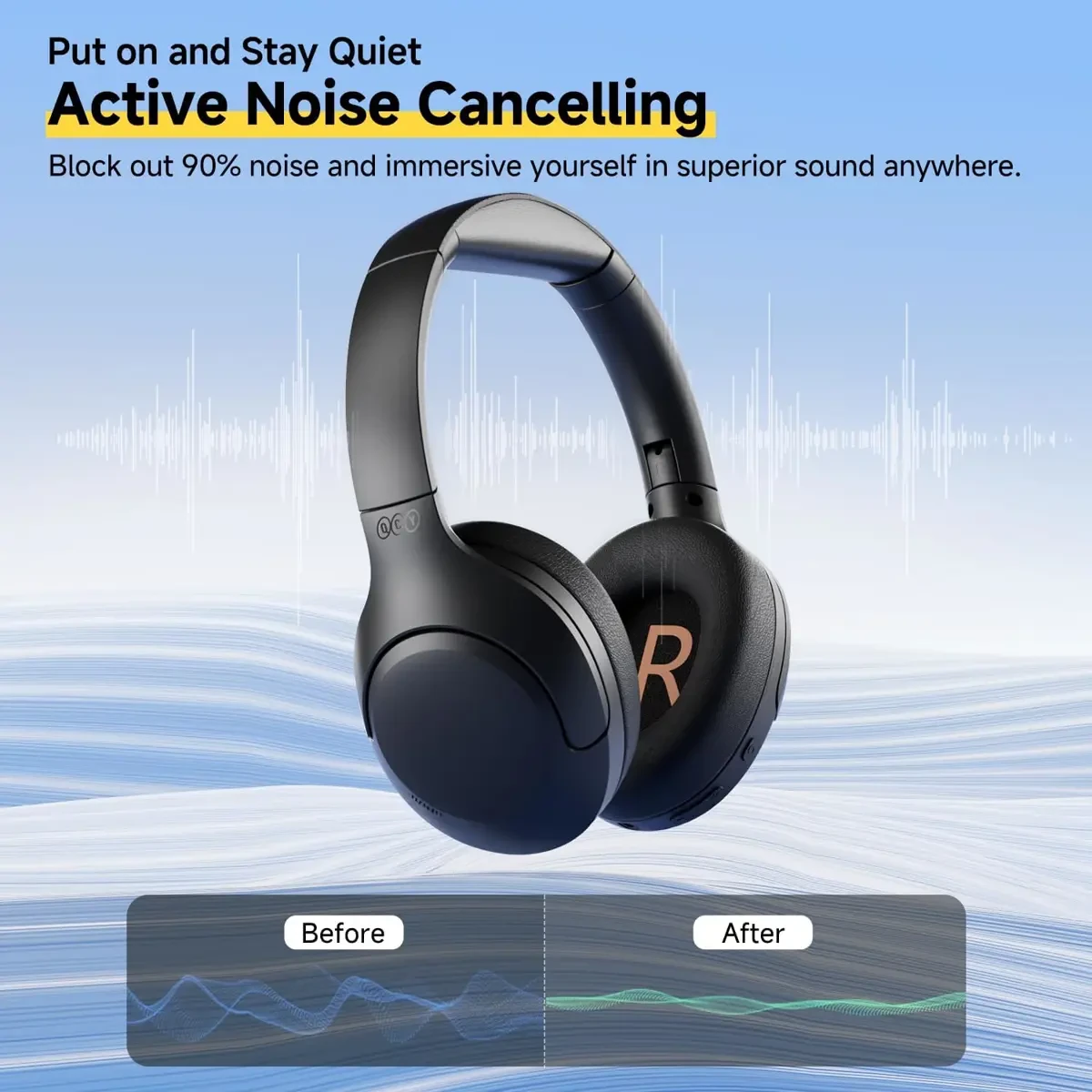 QCY H3 Lite Active Noise Cancelling Headphones, Wireless Over Ear Bluetooth Headphones, 60H Playtime, Muti-Point Connection, Bluetooth 5.3 Headsets for Travel, Home Office - Black - Image 8