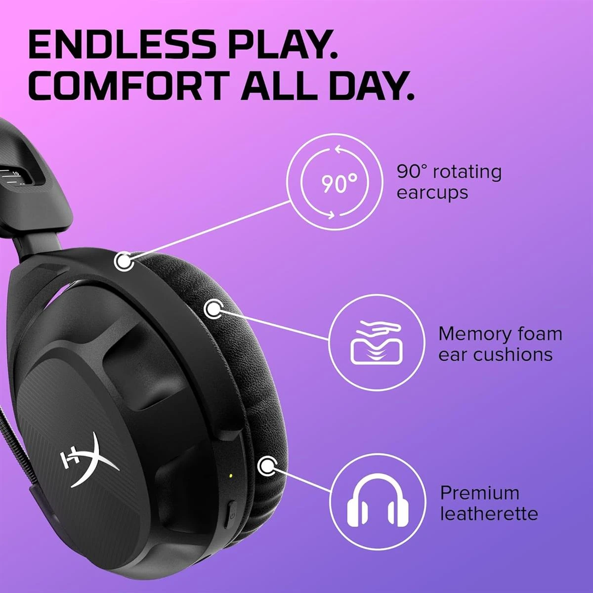HyperX Cloud Stinger 2 Wireless Gaming Headset ? Compatible with PC, Noise-Cancelling Swivel-to-Mute Microphone, Comfortable Memory Foam, Black - Box Open - Image 6