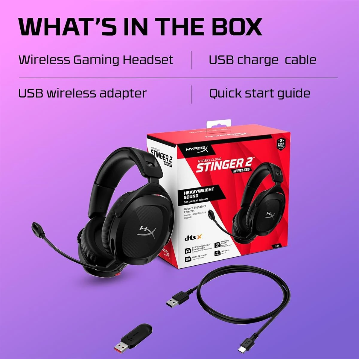 HyperX Cloud Stinger 2 Wireless Gaming Headset ? Compatible with PC, Noise-Cancelling Swivel-to-Mute Microphone, Comfortable Memory Foam, Black - Box Open - Image 7