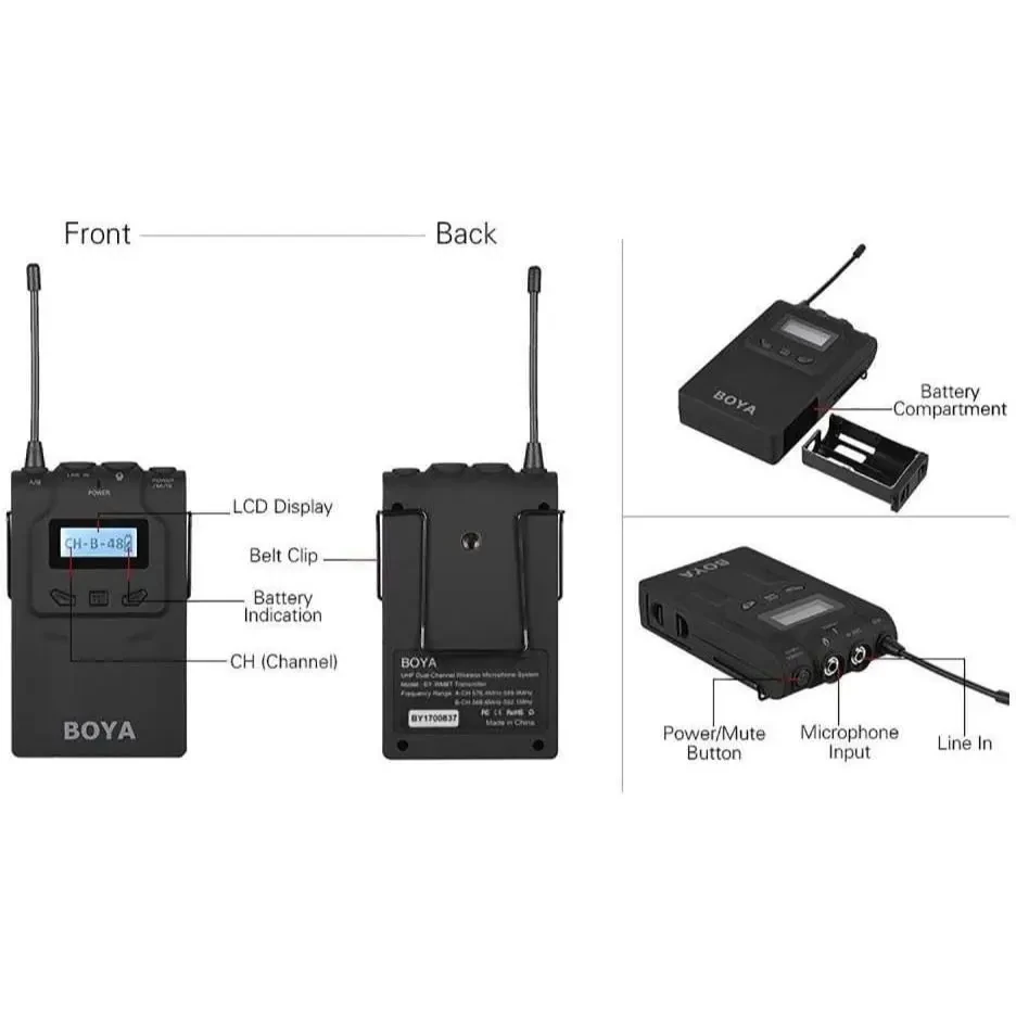 Boya TX8 Pro 48-CH Beltpack Transmitter and Lavalier for RX8Pro Dual-Channel Camera Mountable Receiver & SP-RX8 Smartphone Receiver, Black - Image 3