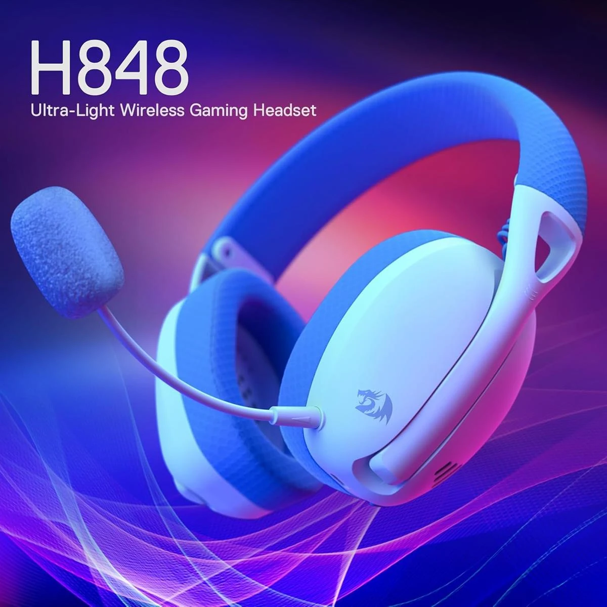 Redragon Ire Pro H848 Wireless Gaming Headset - Lightweight, 7.1 Surround Sound, 40MM Drivers, Detachable Microphone, Multi Platforms for PC, PS5/4/3, Switch, Mobile (White Blue) - Image 2