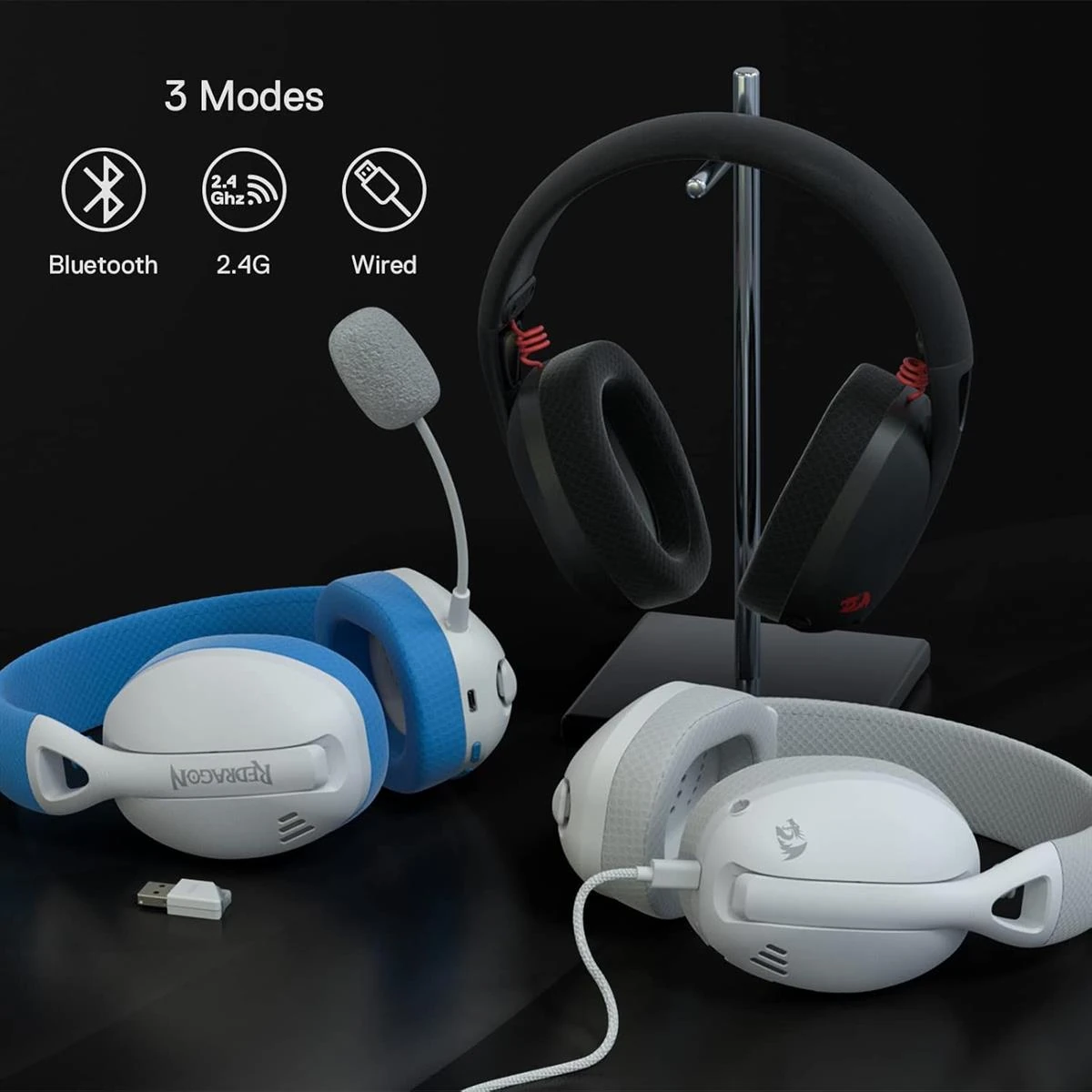 Redragon Ire Pro H848 Wireless Gaming Headset - Lightweight, 7.1 Surround Sound, 40MM Drivers, Detachable Microphone, Multi Platforms for PC, PS5/4/3, Switch, Mobile (White Blue) - Image 3