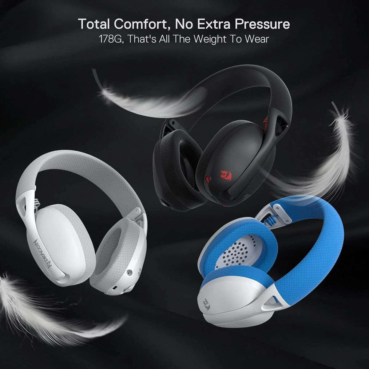 Redragon Ire Pro H848 Wireless Gaming Headset - Lightweight, 7.1 Surround Sound, 40MM Drivers, Detachable Microphone, Multi Platforms for PC, PS5/4/3, Switch, Mobile (White Blue) - Image 6