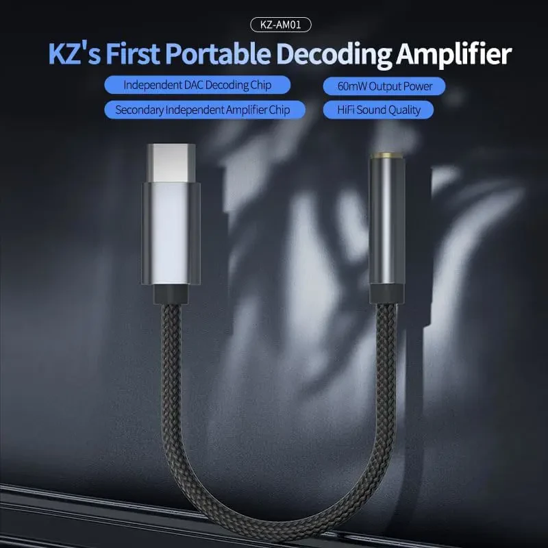 KZ AM01 Portable DAC Decoding Amplifier, Female 3.5mm to Type C Amplifier Adapter Cable for KZ HiFi Headphone Earphone Earbud - Image 2