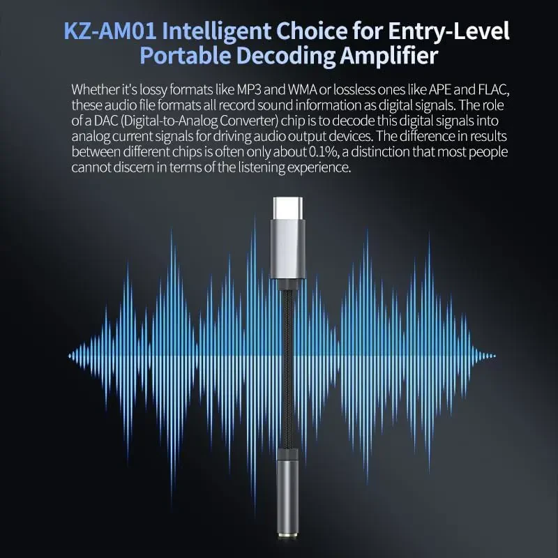 KZ AM01 Portable DAC Decoding Amplifier, Female 3.5mm to Type C Amplifier Adapter Cable for KZ HiFi Headphone Earphone Earbud - Image 6
