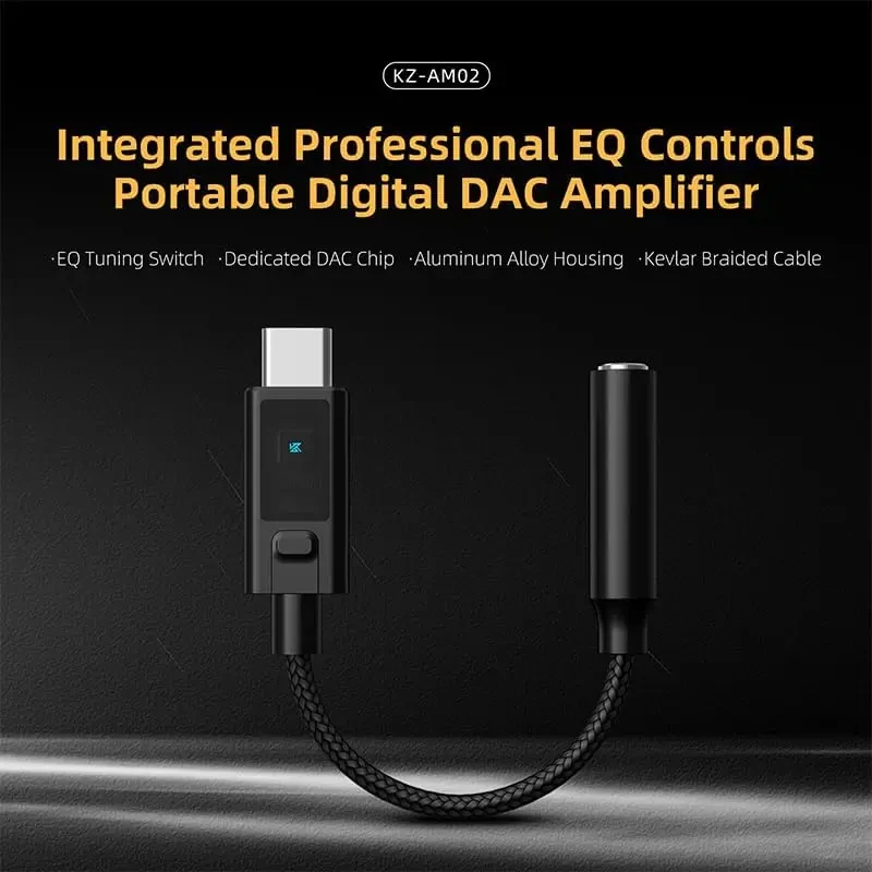 KZ AM02 Portable DAC Decoding Amplifier, USB C to 3.5mm Audio Adapter, Male to Female Durable Kevlar Braided Cable with Professional 4-Stage EQ Tuning - Image 2