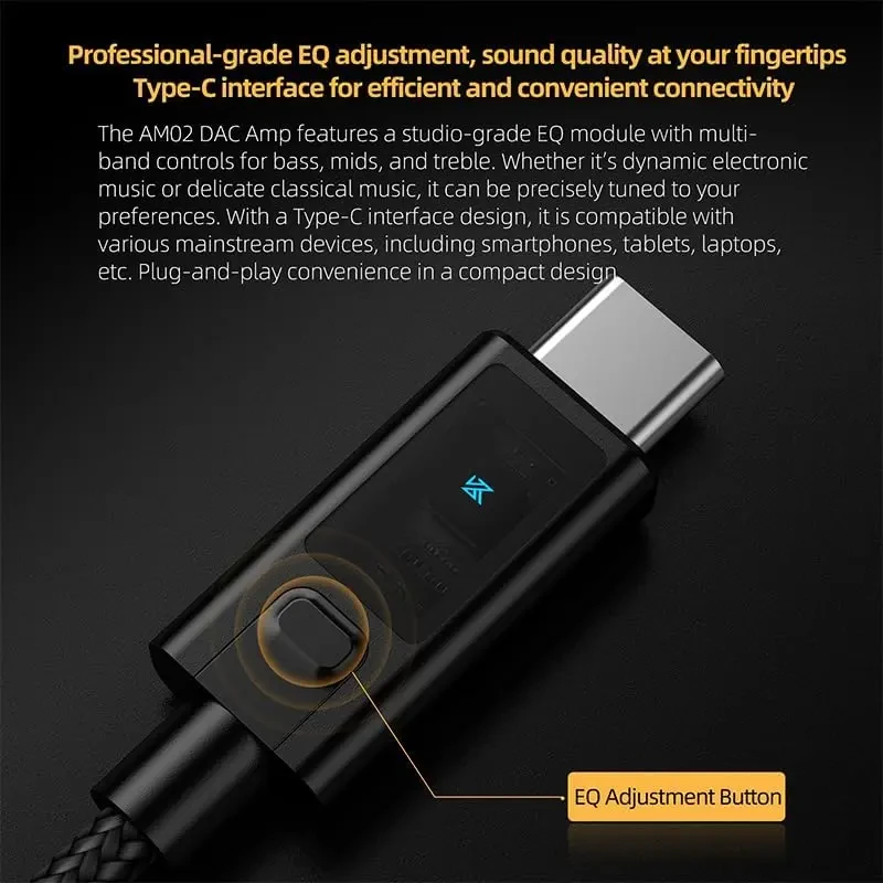 KZ AM02 Portable DAC Decoding Amplifier, USB C to 3.5mm Audio Adapter, Male to Female Durable Kevlar Braided Cable with Professional 4-Stage EQ Tuning - Image 6
