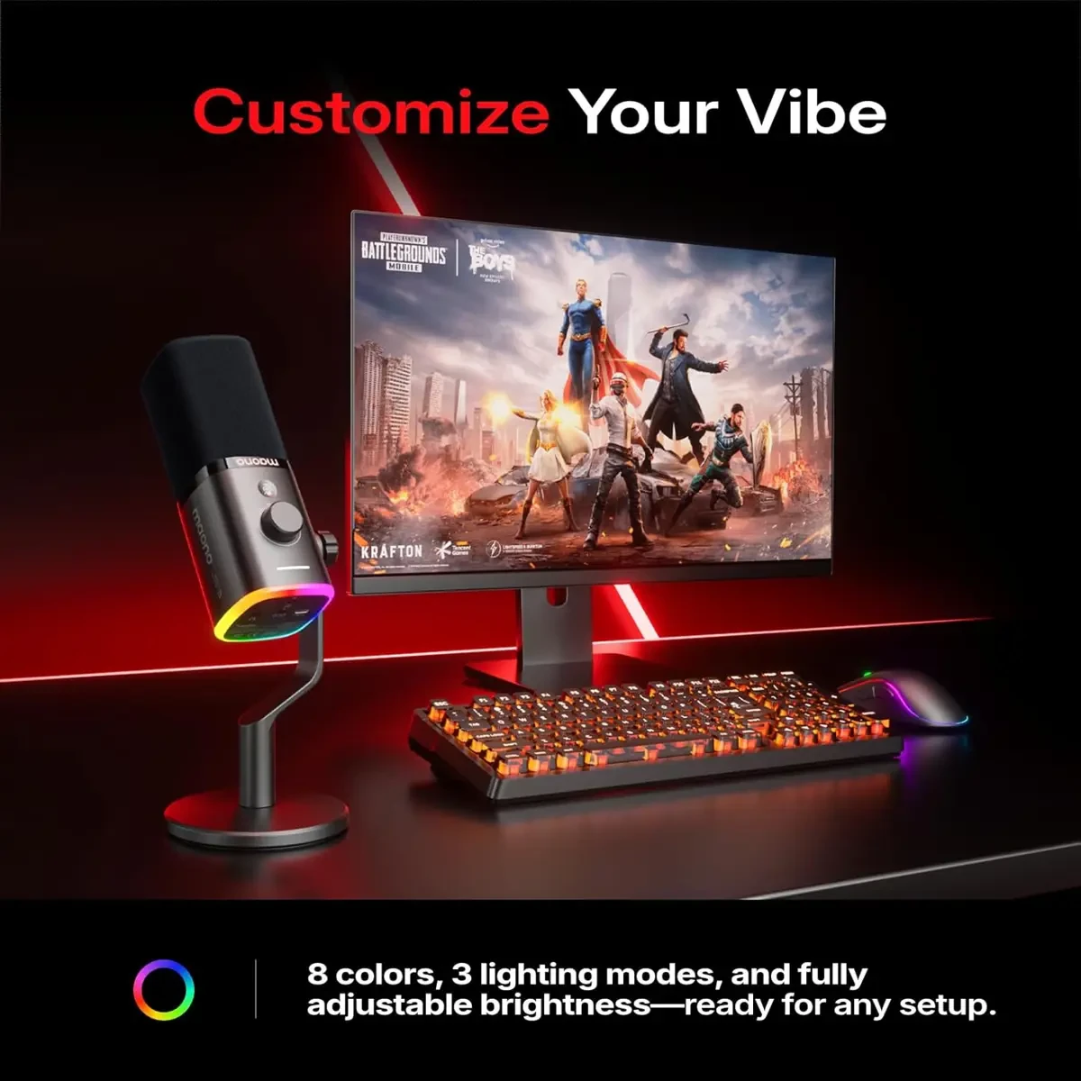 Maono PD100W Wireless/USB Microphone, PC Gaming Mic with One-Click Noise Reduction, Mute Button, Custom RGB, 3.5mm Headphone Jack, Desktop Dynamic Streaming Mic for Recording,Podcasting, Black - Image 5