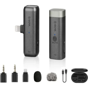 Boya BY-WM3D Microphone, 2.4GHz Wireless Microphone Included with Lightning, 3.5mm TRS & TRRS adapters Compatible with DSLR Cameras, Camcorders, iPhone Smartphones, and Tablets for Video Recording