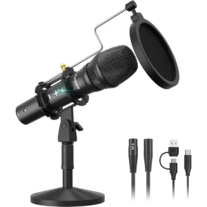 Maono HD300T USB/XLR Podcast Dynamic Microphone, Studio Mic Kit with Volume Control, Shock Mount, Pop Filter, Ideal for Vocal, Instruments Recording, Voice Over, Live Streaming