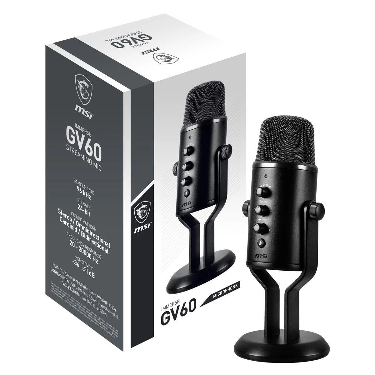MSI Immerse GV60 Streaming Microphone, Plug & Play, 24bit/96kHz, 4D Pickup, For Singing, Podcasts, Interviews, Meetings, Gaming, Zero-latency, Built-in 3.5mm, 3m USB Cable, Dedicated Dials with Mic Mute Button - Image 8