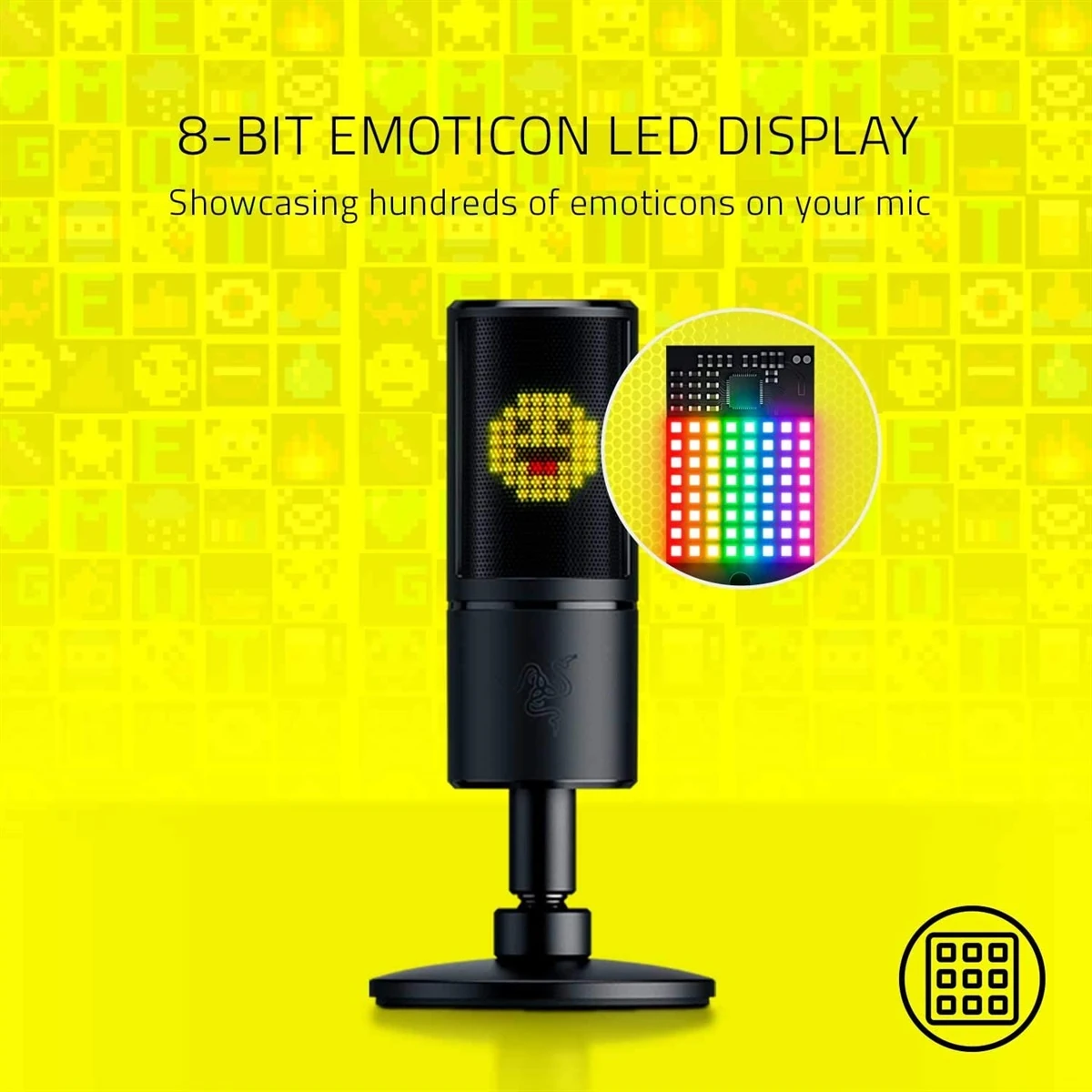 Razer Seiren Emote Streaming Microphone: 8-bit Emoticon LED Display, Stream Reactive Emoticons, Hypercardioid Condenser Mic, Built-in Shock Mount, Height & Angle Adjustable Stand, Classic Black - Image 3