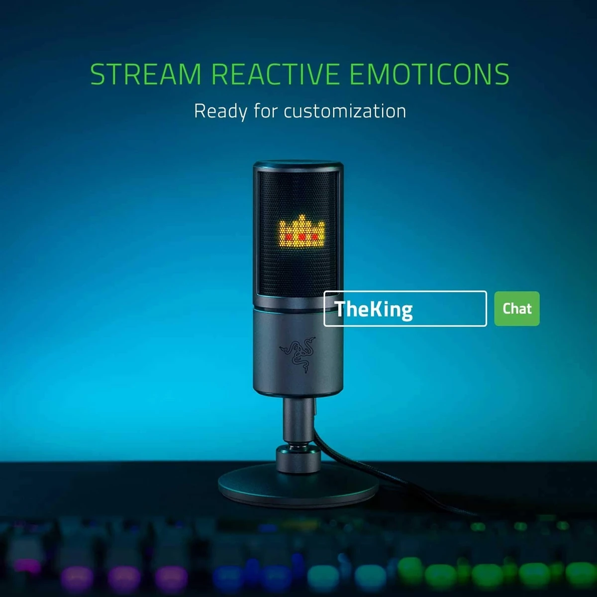 Razer Seiren Emote Streaming Microphone: 8-bit Emoticon LED Display, Stream Reactive Emoticons, Hypercardioid Condenser Mic, Built-in Shock Mount, Height & Angle Adjustable Stand, Classic Black