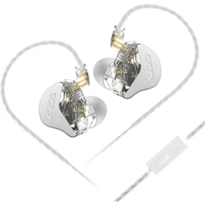 CCA CRA in Ear Monitor, Ultra-Thin Diaphragm Dynamic Driver IEM Earphones, Clear Sound & Deep Bass in Ear Headphones, Wired Gaming Earbuds with 2 Pin Detachable Cable for Singer Musicians Drummers, With Mic (White)