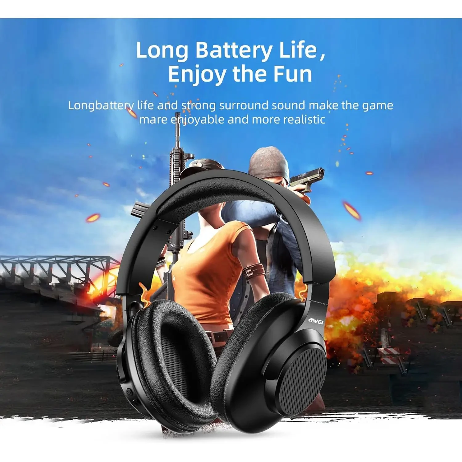 Awei A997BL Bluetooth Over Ear Headphones, Over Ear Headphones Easy to Fold and Store Can be Used for 15 Hours Hi-Res Audio, Deep Bass, Memory Foam Ear Cups, for Travel Home Office Cellphone PC - Image 3