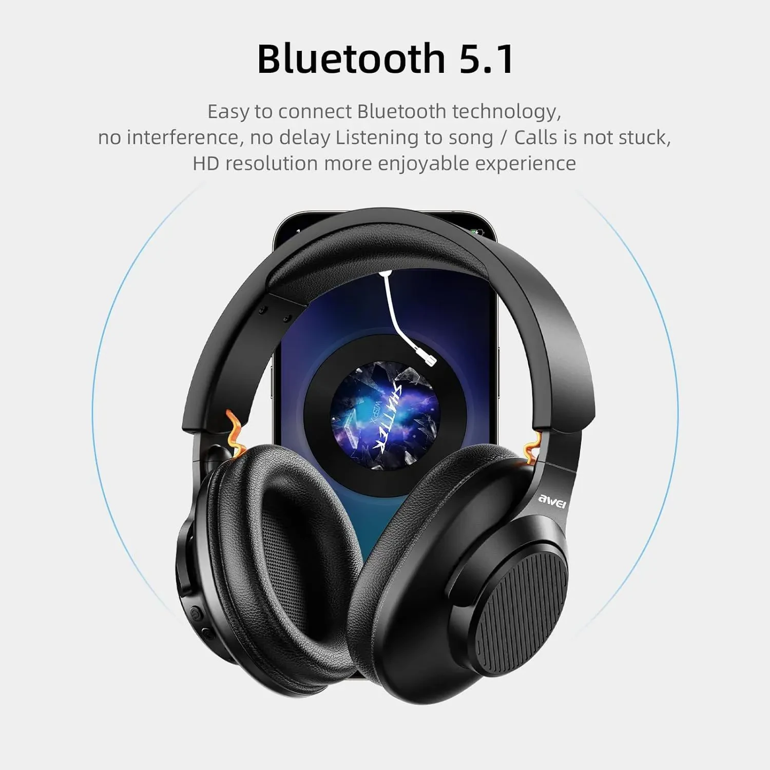 Awei A997BL Bluetooth Over Ear Headphones, Over Ear Headphones Easy to Fold and Store Can be Used for 15 Hours Hi-Res Audio, Deep Bass, Memory Foam Ear Cups, for Travel Home Office Cellphone PC - Image 4