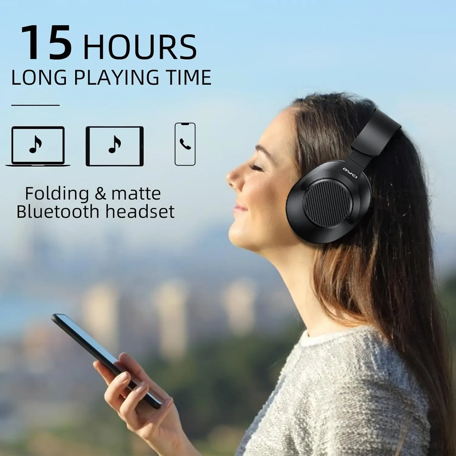 Awei A997BL Bluetooth Over Ear Headphones, Over Ear Headphones Easy to Fold and Store Can be Used for 15 Hours Hi-Res Audio, Deep Bass, Memory Foam Ear Cups, for Travel Home Office Cellphone PC - Image 7