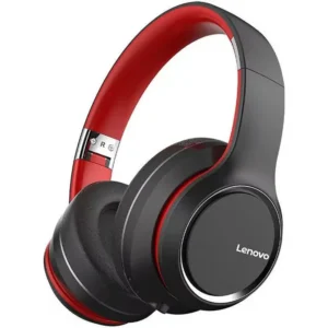 Lenovo HD200 Wireless On-Ear Headphones, Bluetooth 5.0, 40mm Driver, Immersive 4D Sound, 90? Folding Design, 3.5mm Audio Cable Interface, 500mAh Battery, Black/Red
