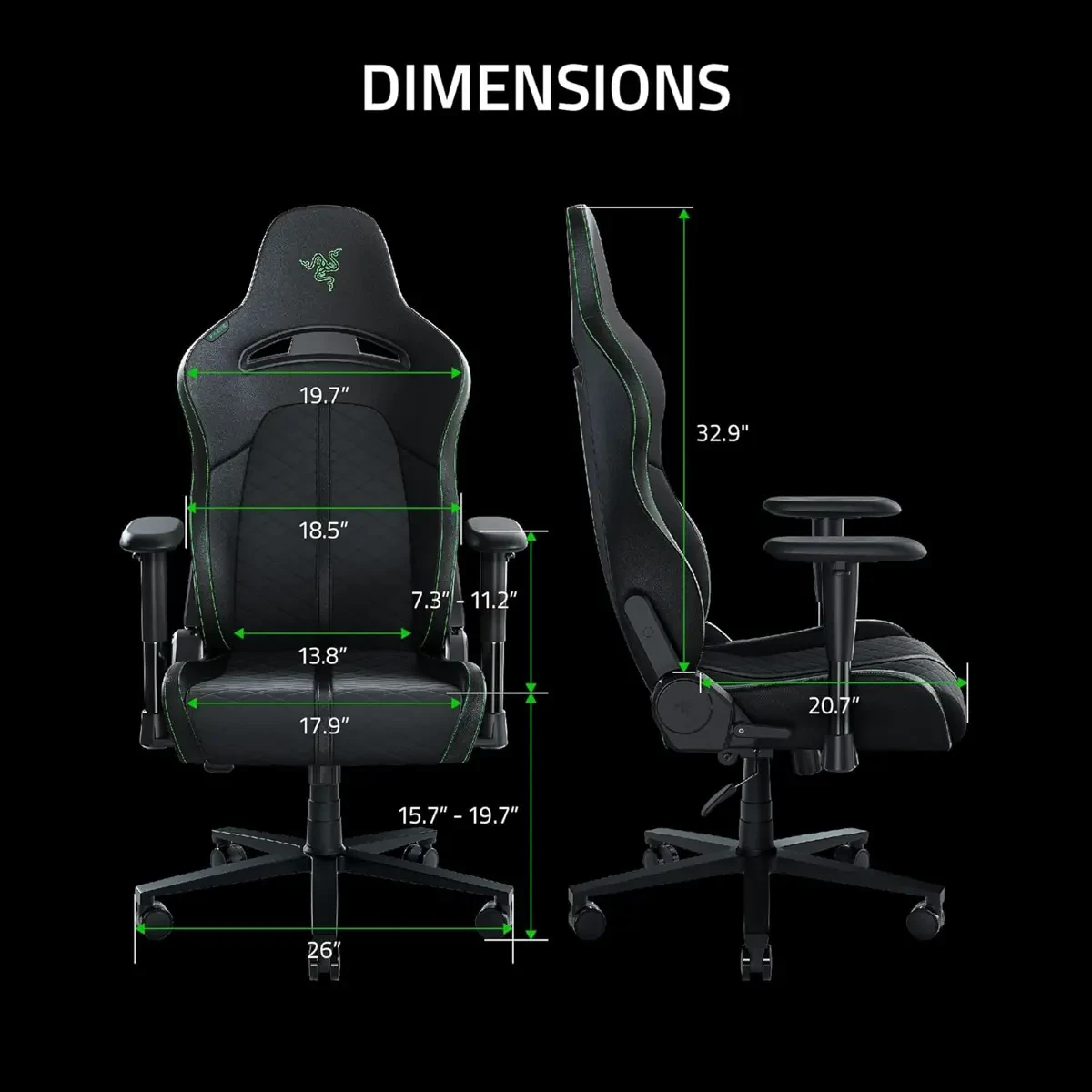 Razer Enki X Essential Gaming Chair: All-Day Gaming Comfort, Built-in Lumbar Arch, Optimized Cushion Density, Dual-Textured, Eco-Friendly Synthetic Leather, Adjustable 152-degree Recline - Black/Green - Image 2
