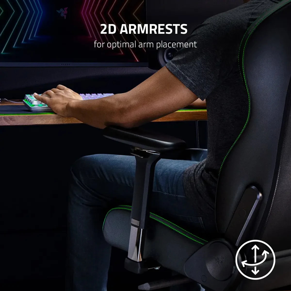 Razer Enki X Essential Gaming Chair: All-Day Gaming Comfort, Built-in Lumbar Arch, Optimized Cushion Density, Dual-Textured, Eco-Friendly Synthetic Leather, Adjustable 152-degree Recline - Black/Green - Image 3