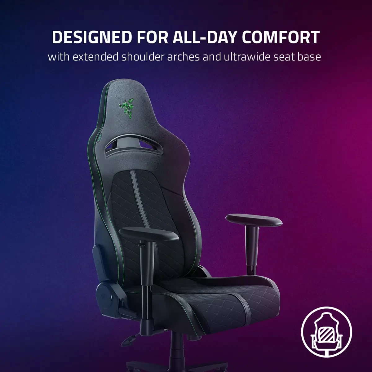 Razer Enki X Essential Gaming Chair: All-Day Gaming Comfort, Built-in Lumbar Arch, Optimized Cushion Density, Dual-Textured, Eco-Friendly Synthetic Leather, Adjustable 152-degree Recline - Black/Green - Image 6
