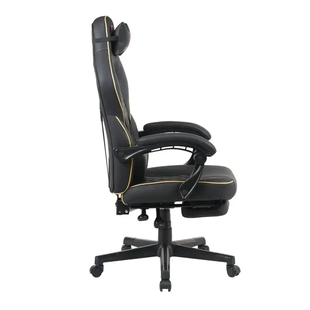 GFury KW-M7308-2 Gaming Chair with Footrest - Black Gold - Image 3