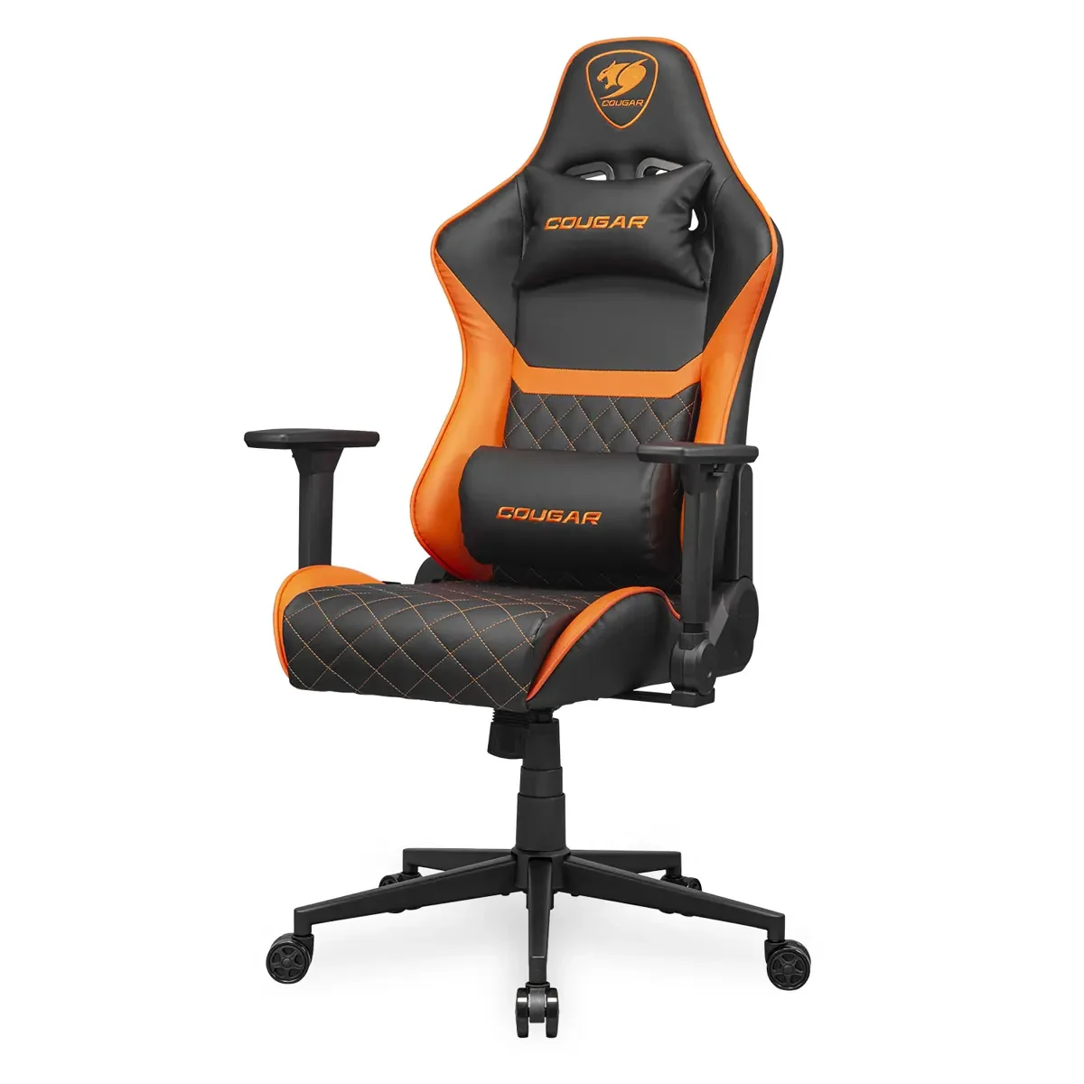 Cougar Armor One V2 Gaming Chair, PVC Leather Surface, 4D Folding Armrests, Lumbar and Neck Pillows, Back Pocket, High-Back Design Lower Back Support, Black/Orange - Image 2
