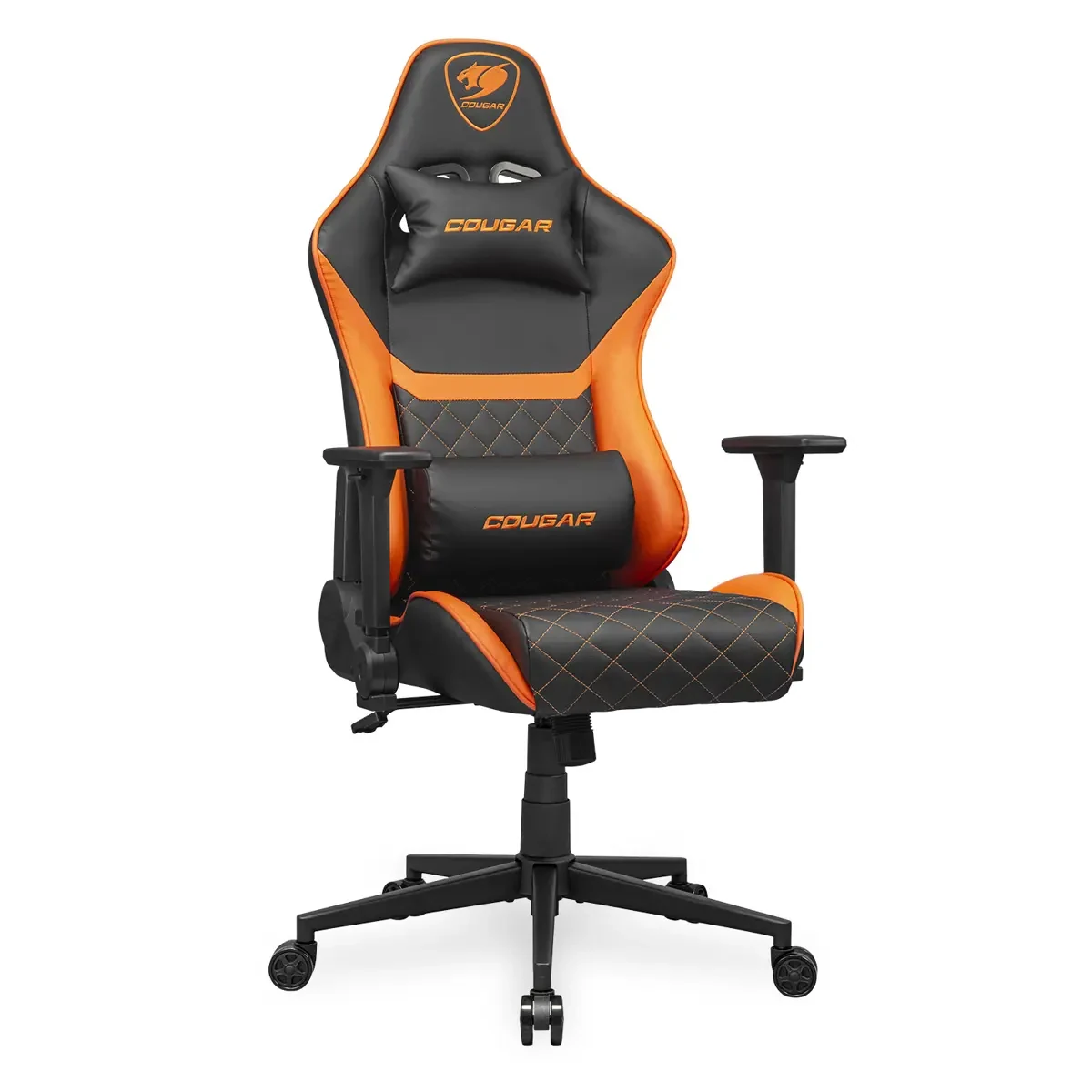 Cougar Armor One V2 Gaming Chair, PVC Leather Surface, 4D Folding Armrests, Lumbar and Neck Pillows, Back Pocket, High-Back Design Lower Back Support, Black/Orange - Image 3