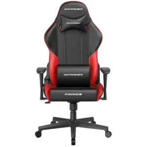 DXRacer Prince Series Gaming Chair, Premium PVC Leather Racing Style Office Computer Seat Recliner with Ergonomic Headrest and Lumbar Support, Standard (Black/Red)