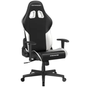 DXRacer Prince Series Gaming Chair, Premium PVC Leather Racing Style Office Computer Seat Recliner with Ergonomic Headrest and Lumbar Support, Standard (Black/White)